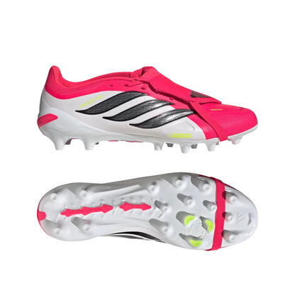 Scarpa da calcio Predator League linguetta ripiegabile bianca e rossa erba artificiale 