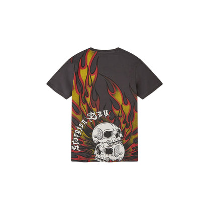 T-shirt Junior stampata "Skulls on fire" Grigio retro