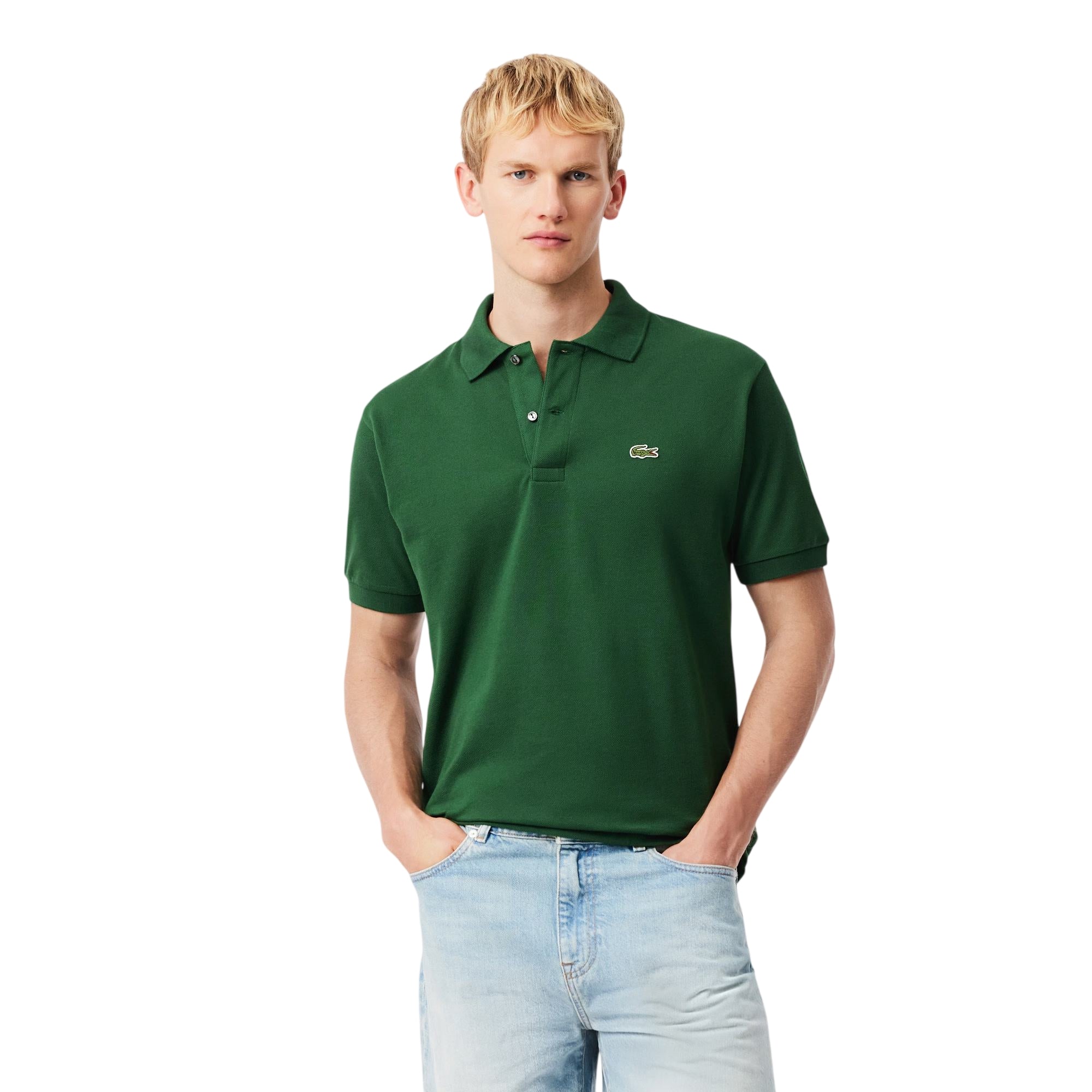 Polo Uomo in piquet di cotone verde modello frontale