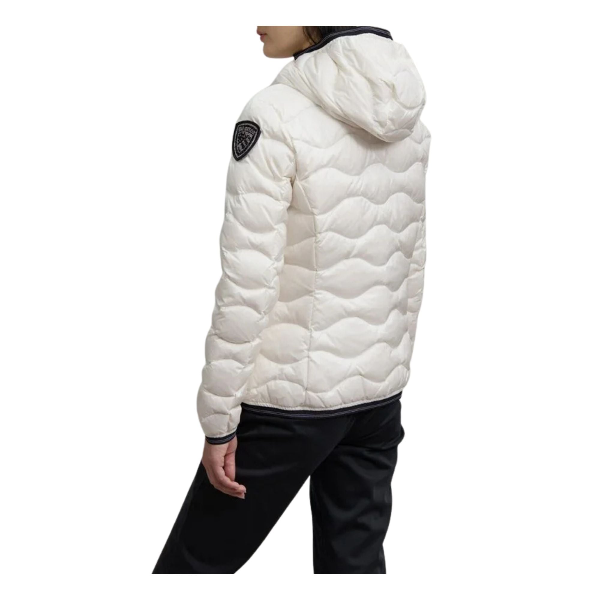 Piumino Donna Camelia Bianco, con patch logo strass e cappuccio