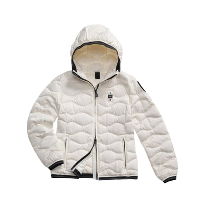 Piumino Donna Camelia Bianco, con patch logo strass e cappuccio
