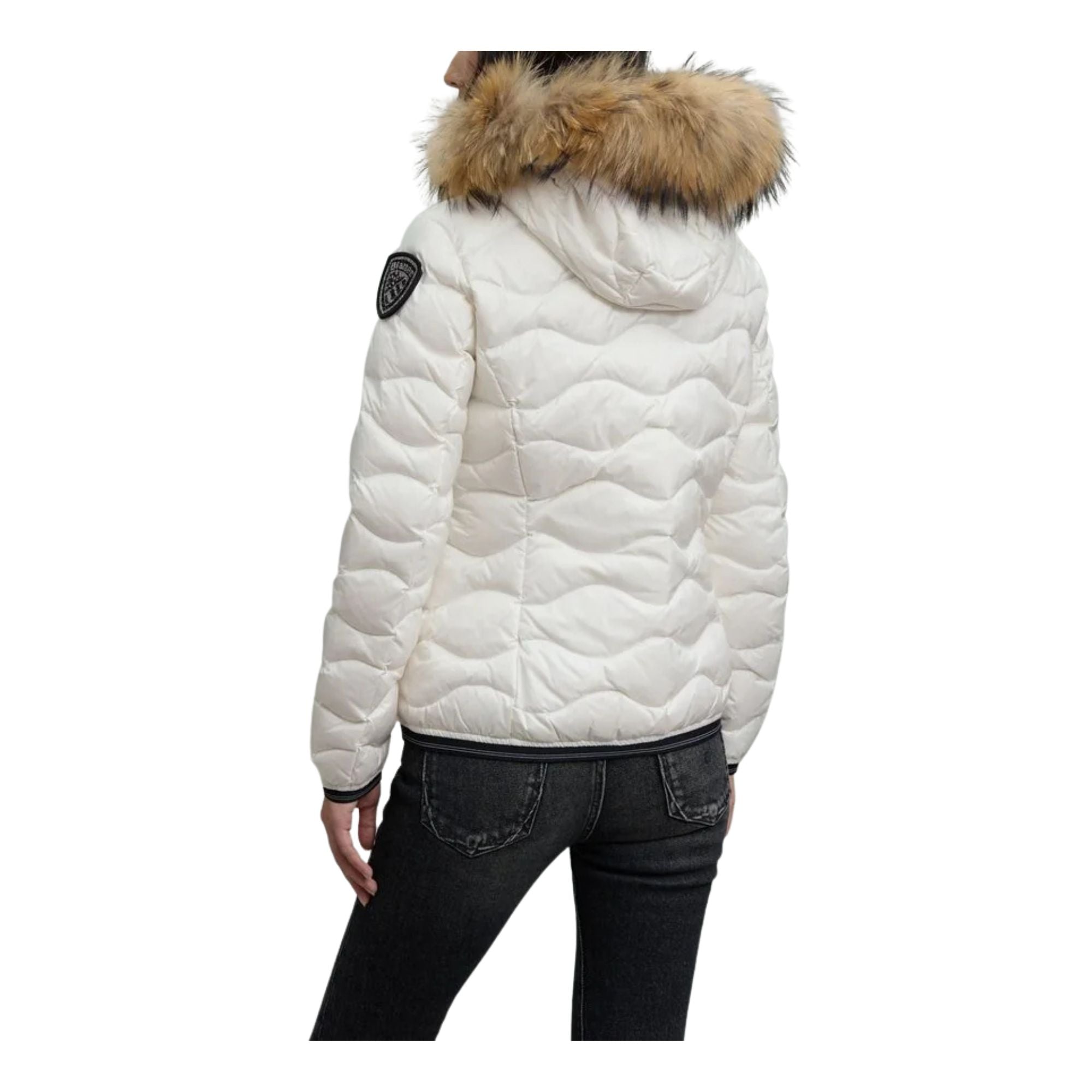 Piumino Donna Aldie Bianco, ondulato con patch strass e pelliccia 