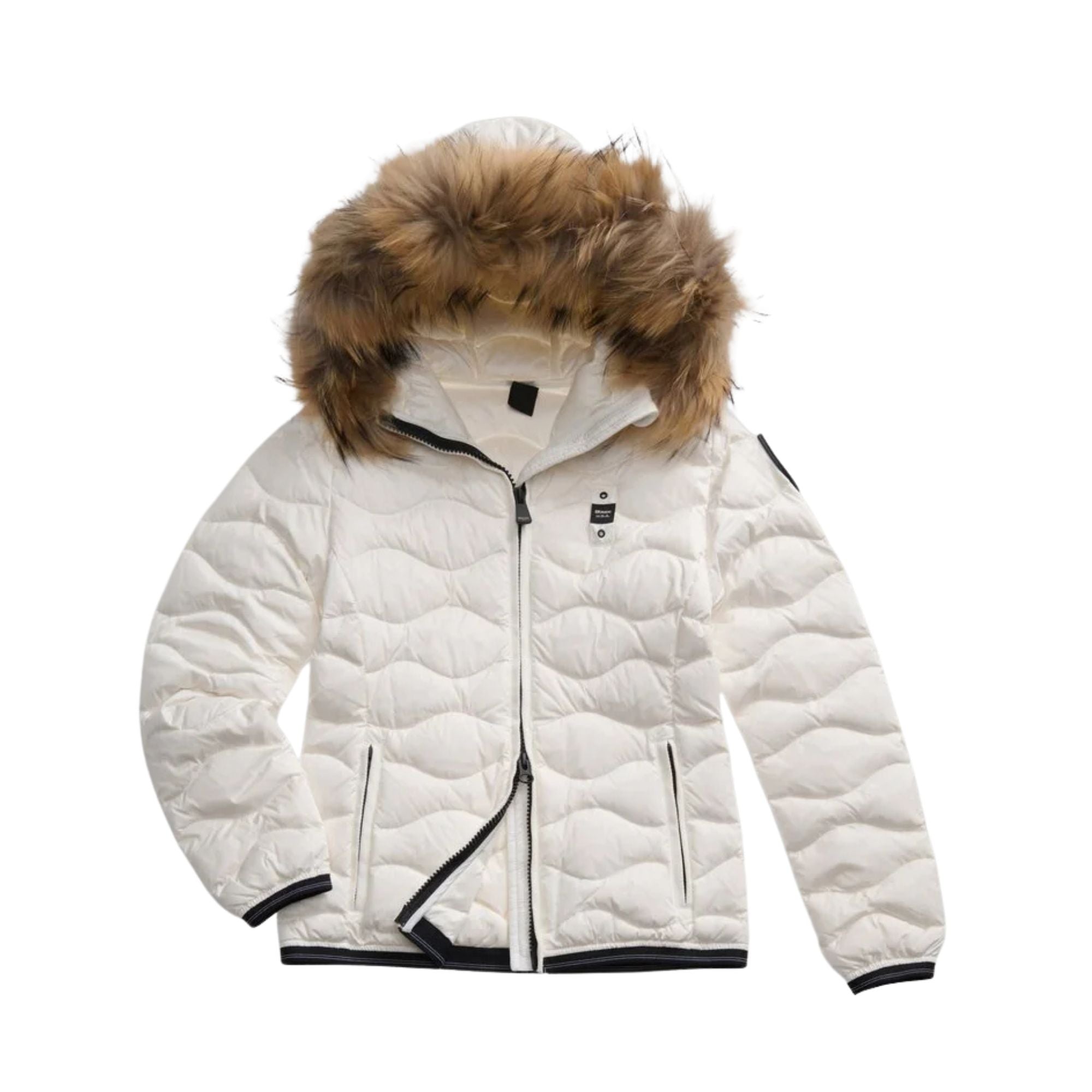 Piumino Donna Aldie Bianco, ondulato con patch strass e pelliccia 