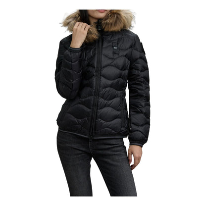 Piumino Donna Aldie, con impunture ondulate, patch strass e pelliccia rimovibile