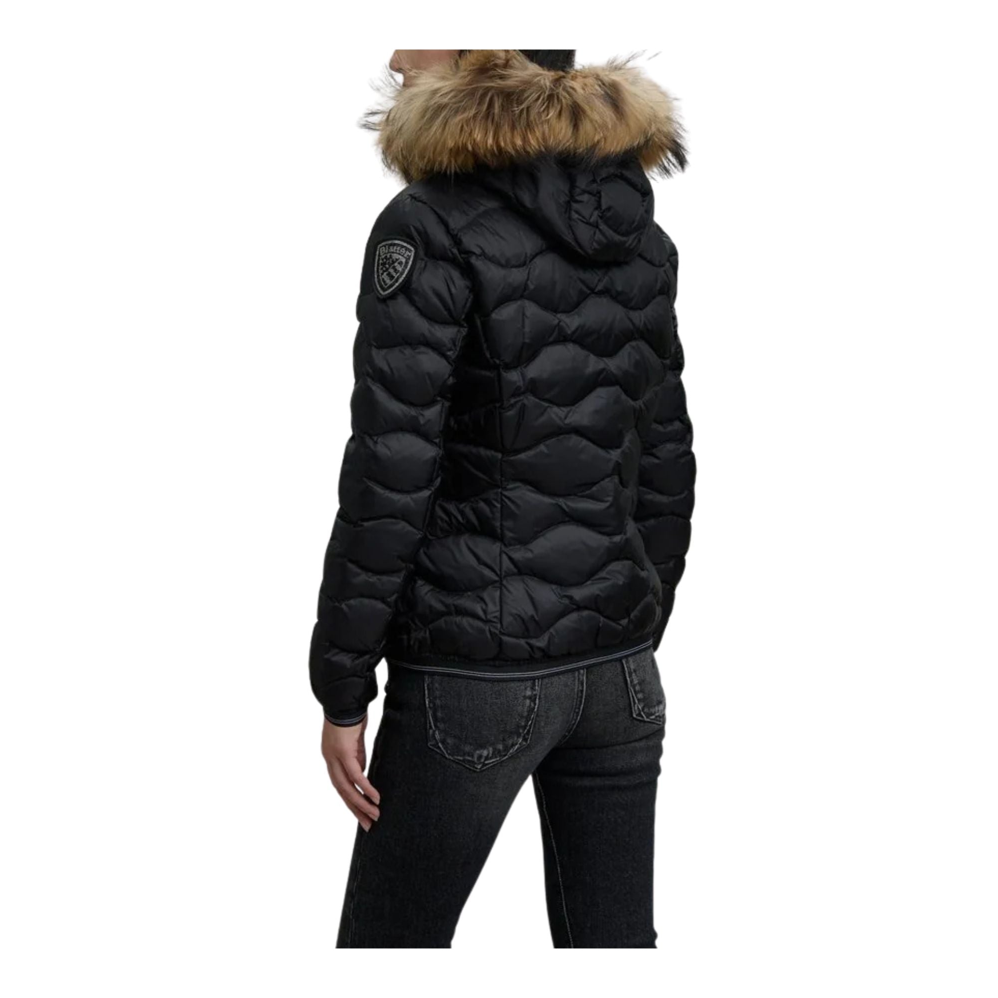 Piumino Donna Aldie, con impunture ondulate, patch strass e pelliccia rimovibile