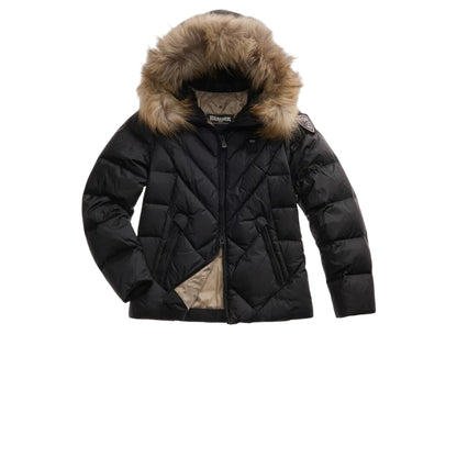 Piumino Donna Alicia corto, con pelliccia e patch logo sulla manica