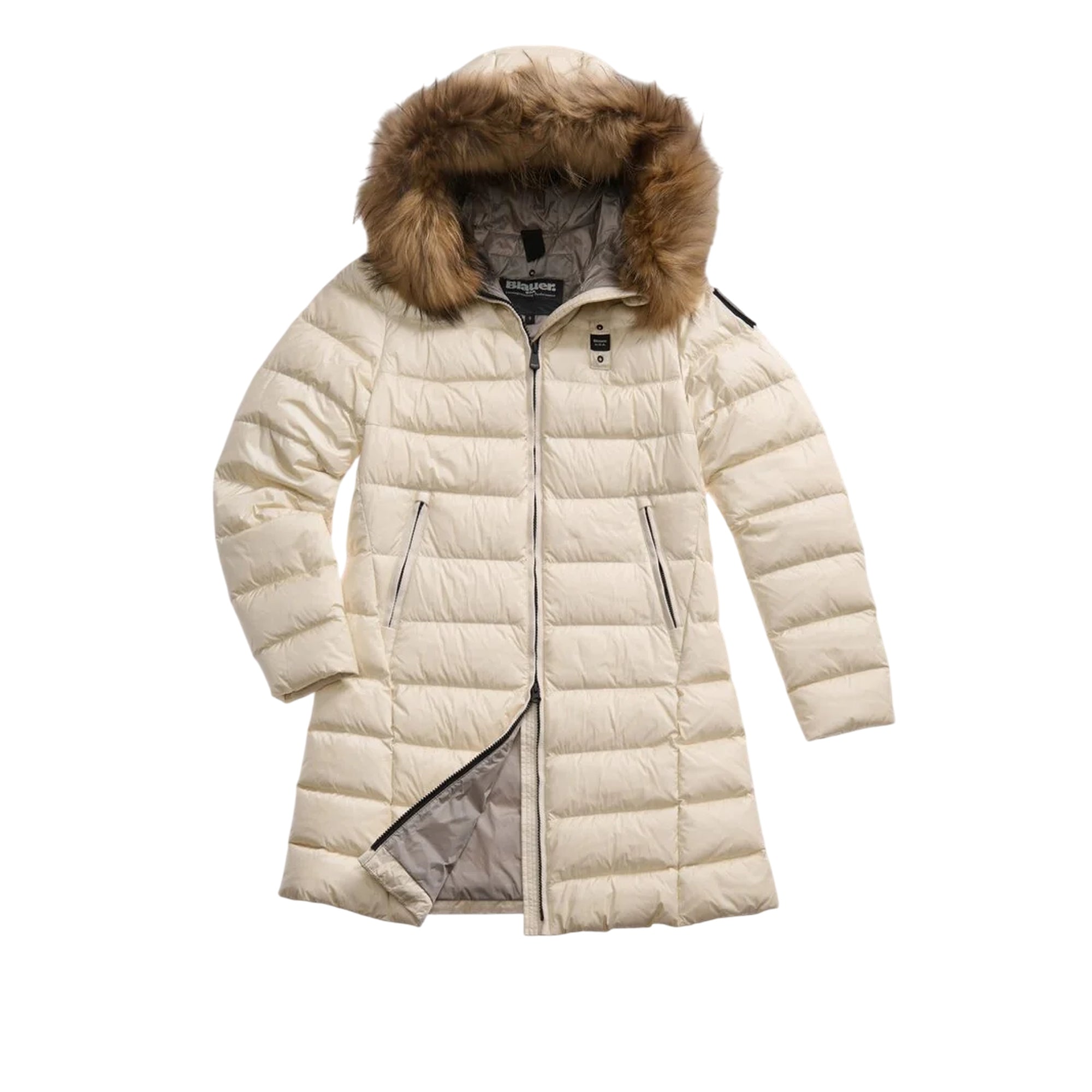 Piumino Donna Kristin Beige, con cappuccio ed inserto in pelliccia