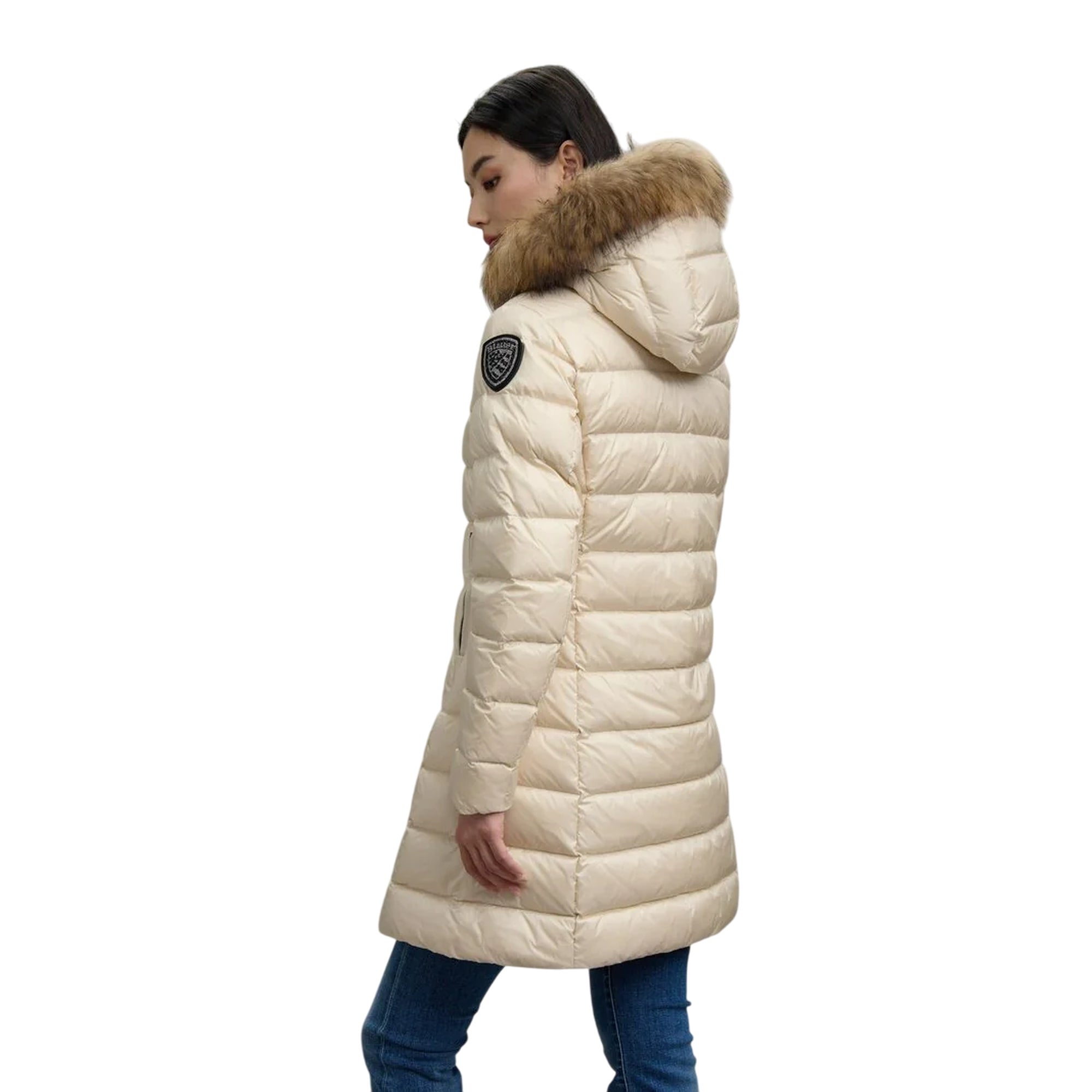 Piumino Donna Kristin Beige, con cappuccio ed inserto in pelliccia