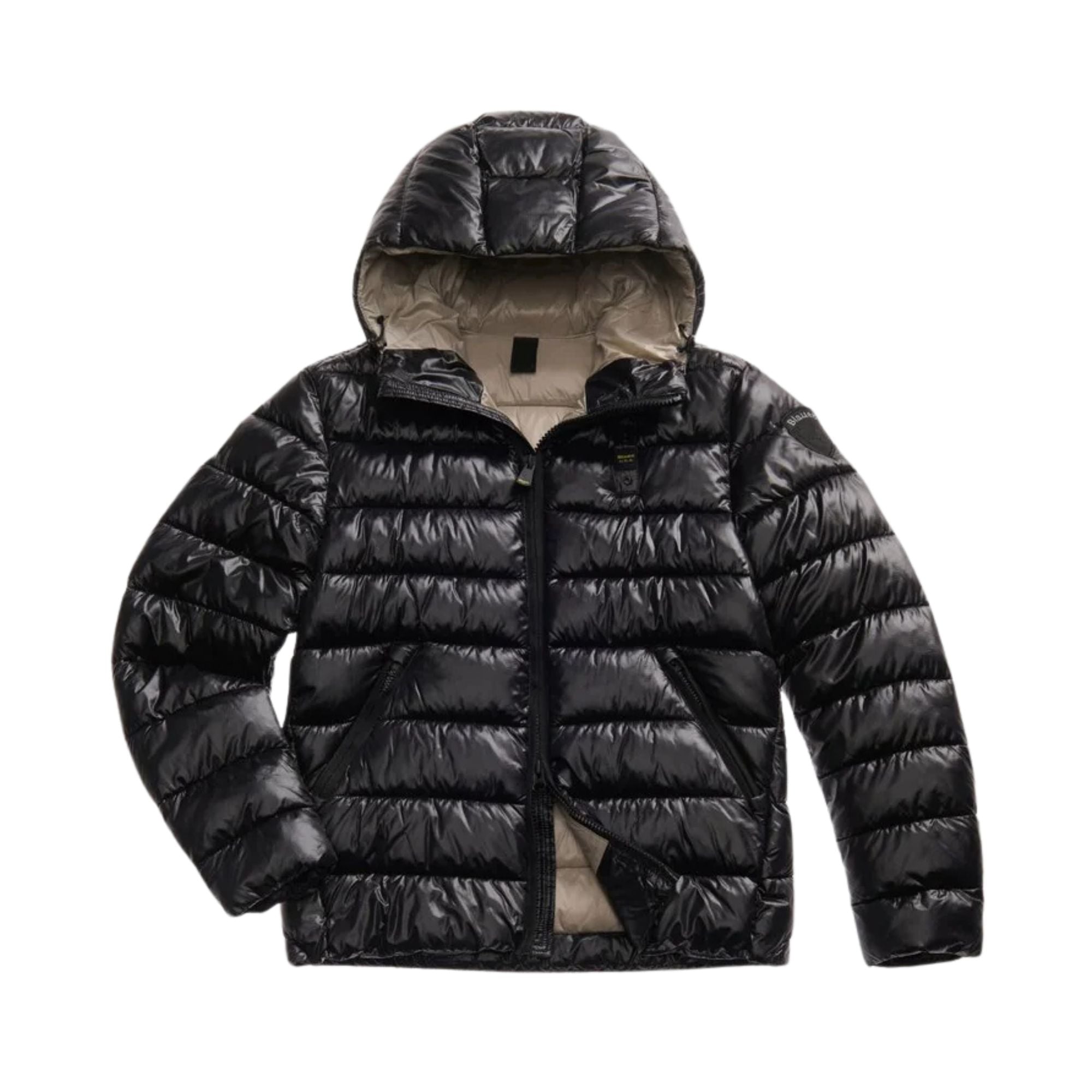 Piumino Uomo Adams Nero, idrorepellente, con patch e passante logo 
