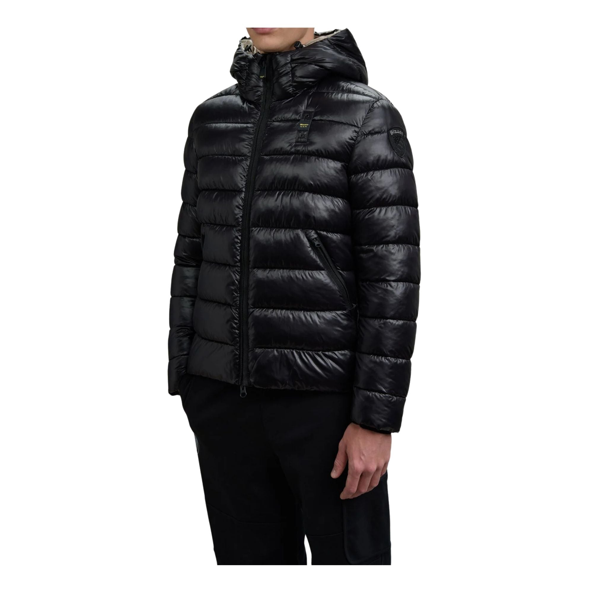 Piumino Uomo Adams Nero, idrorepellente, con patch e passante logo 