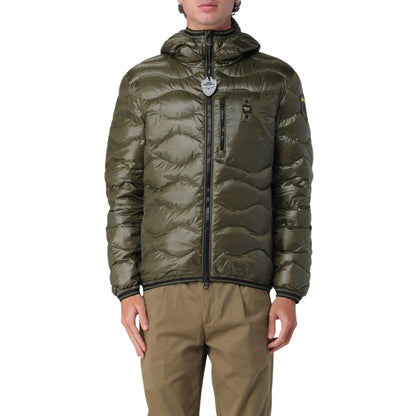Piumino Uomo Wave Verde ondulato, con cappuccio e taschino sul petto