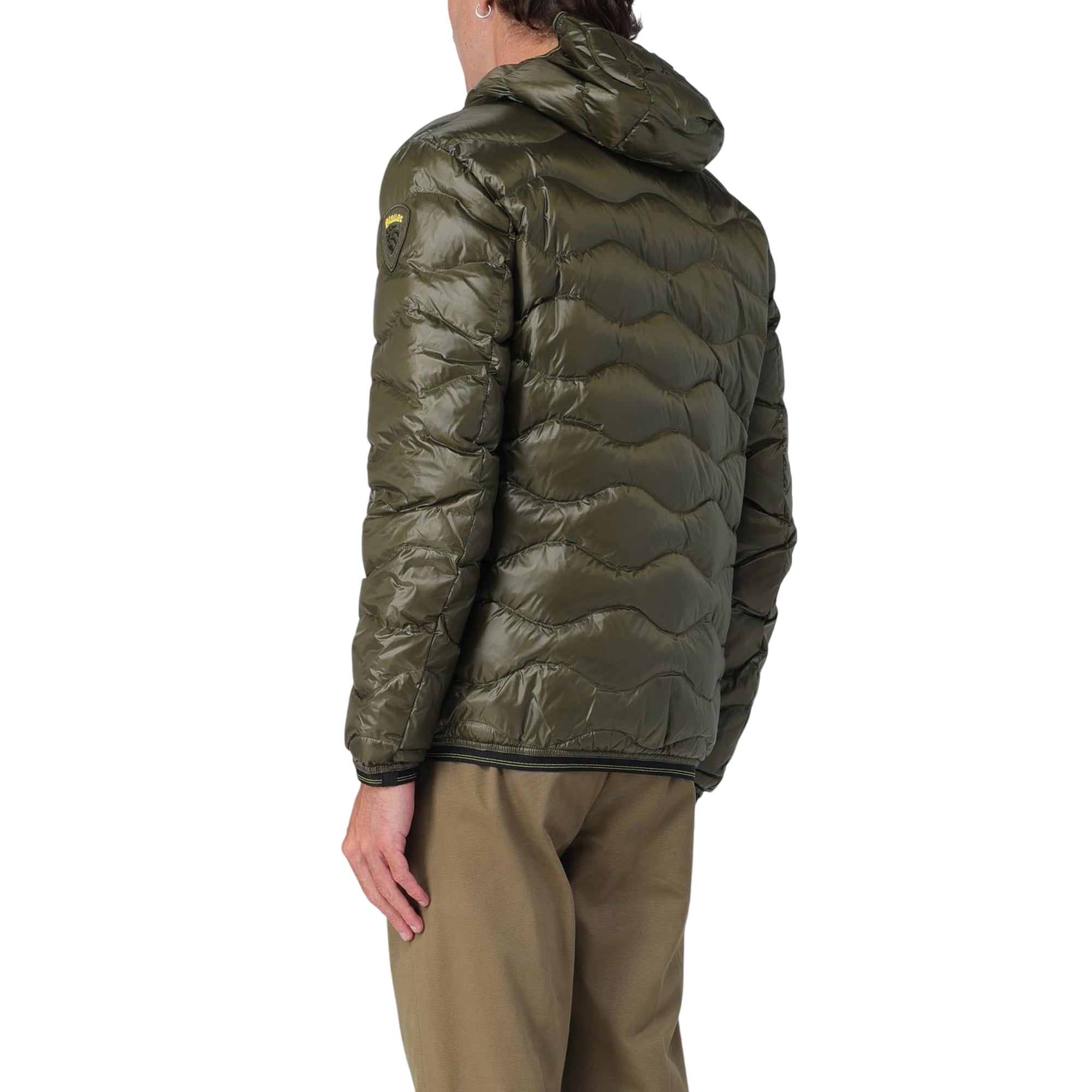 Piumino Uomo Wave Verde ondulato, con cappuccio e taschino sul petto