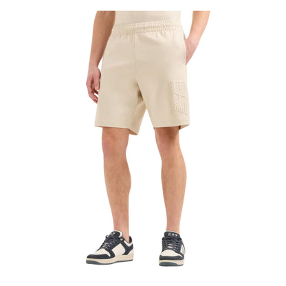 Bermuda Uomo Beige felpato con logo modello frontale