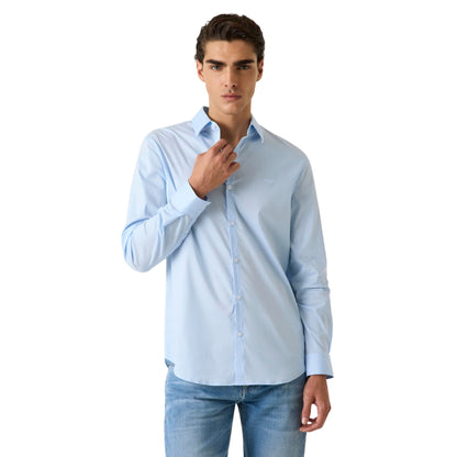 Camicia Uomo Slim fit Celeste modello frontale