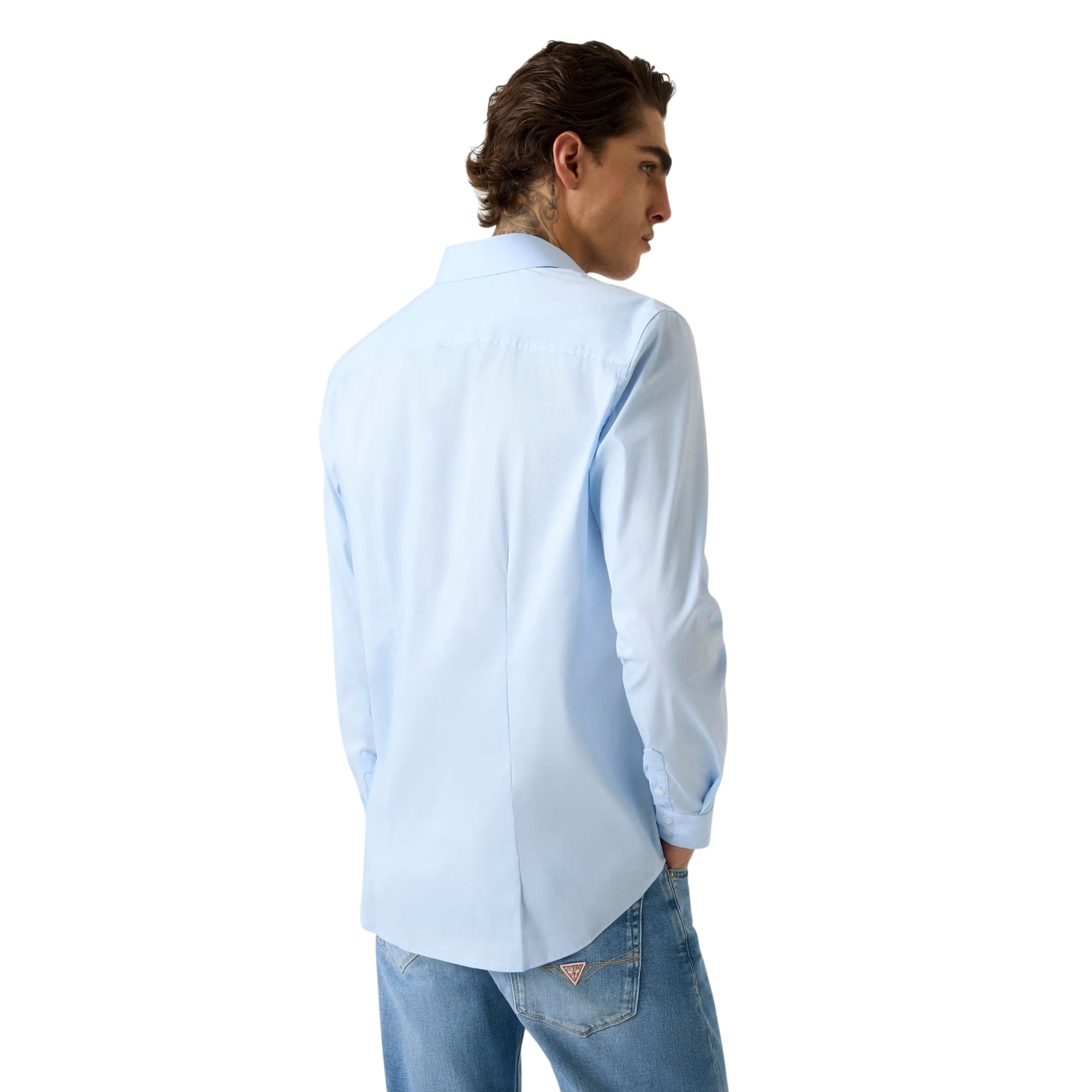 Camicia Uomo Slim fit Celeste modello retro