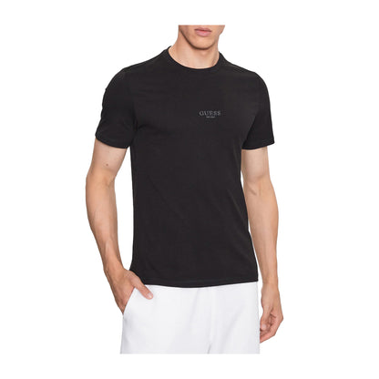 Guess T-shirt Uomo aderente con logo piccolo Nero modello frontale