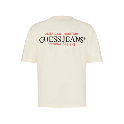 Guess T-shirt Uomo American Tradition crema retro