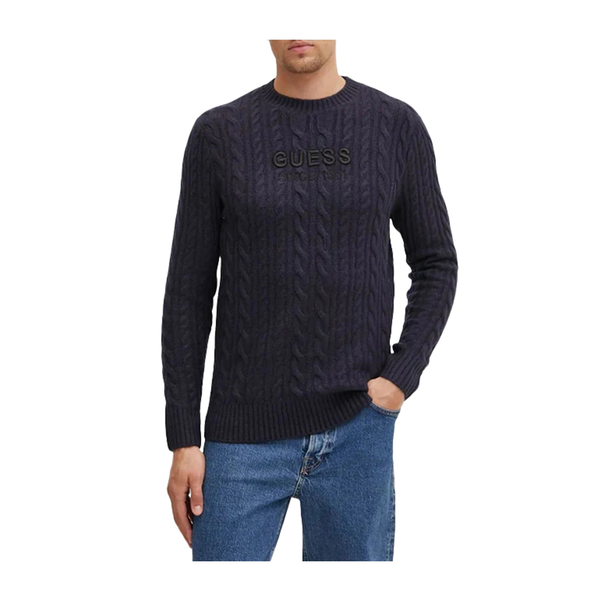 Maglione Uomo Guess Blu Regular Fit a trecce