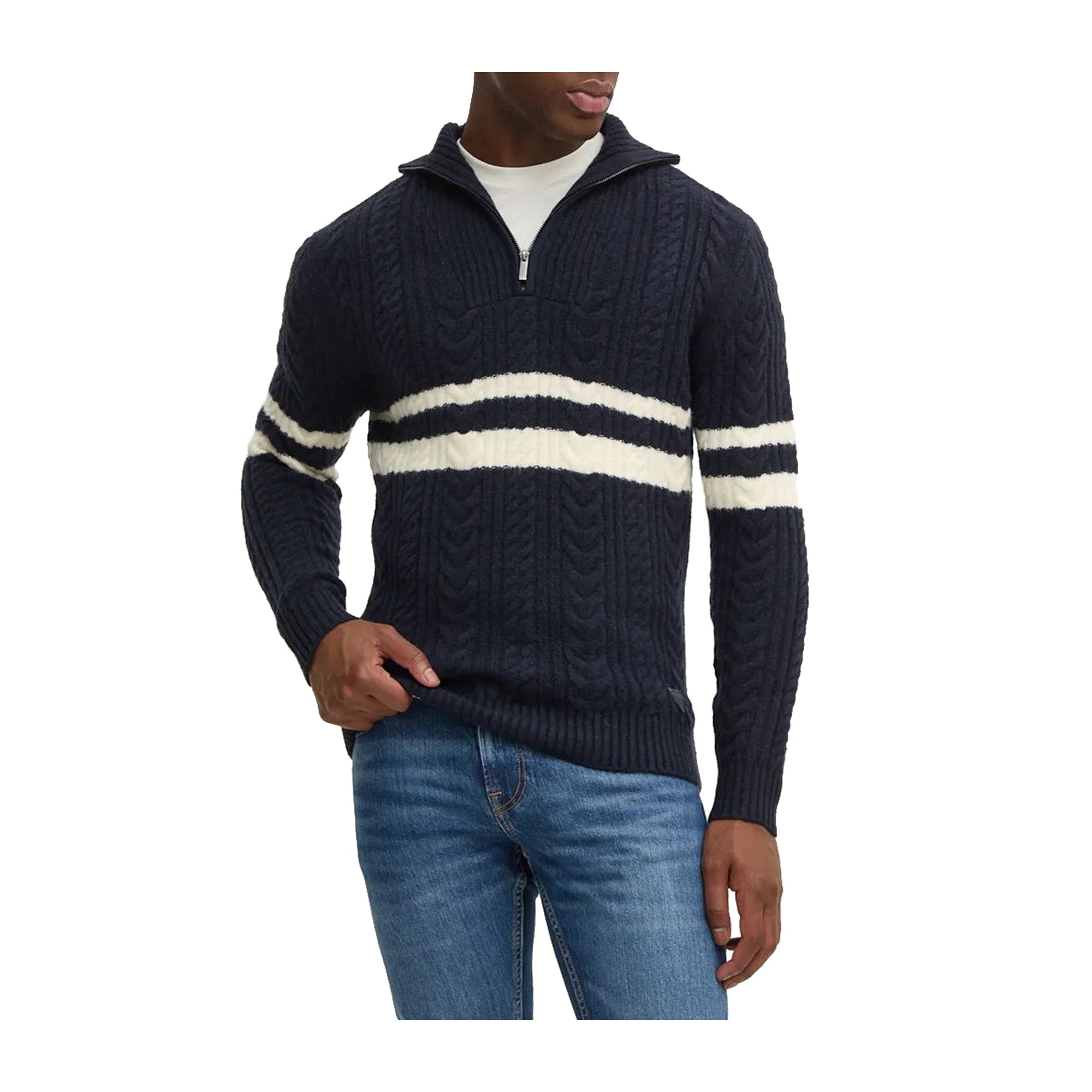 Guess Maglione Uomo in Misto Lana Elric con zip Blu