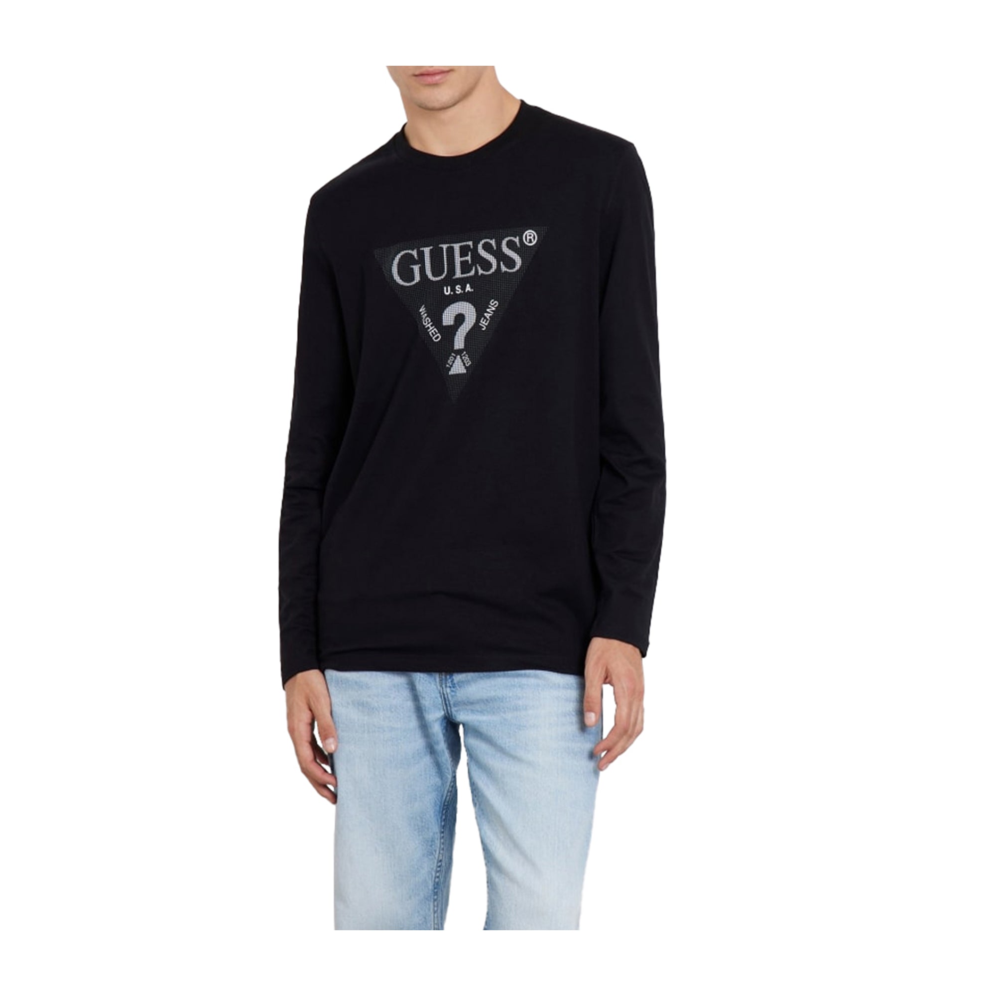 Guess T-shirt Uomo Cotone Nero Manica Lunga