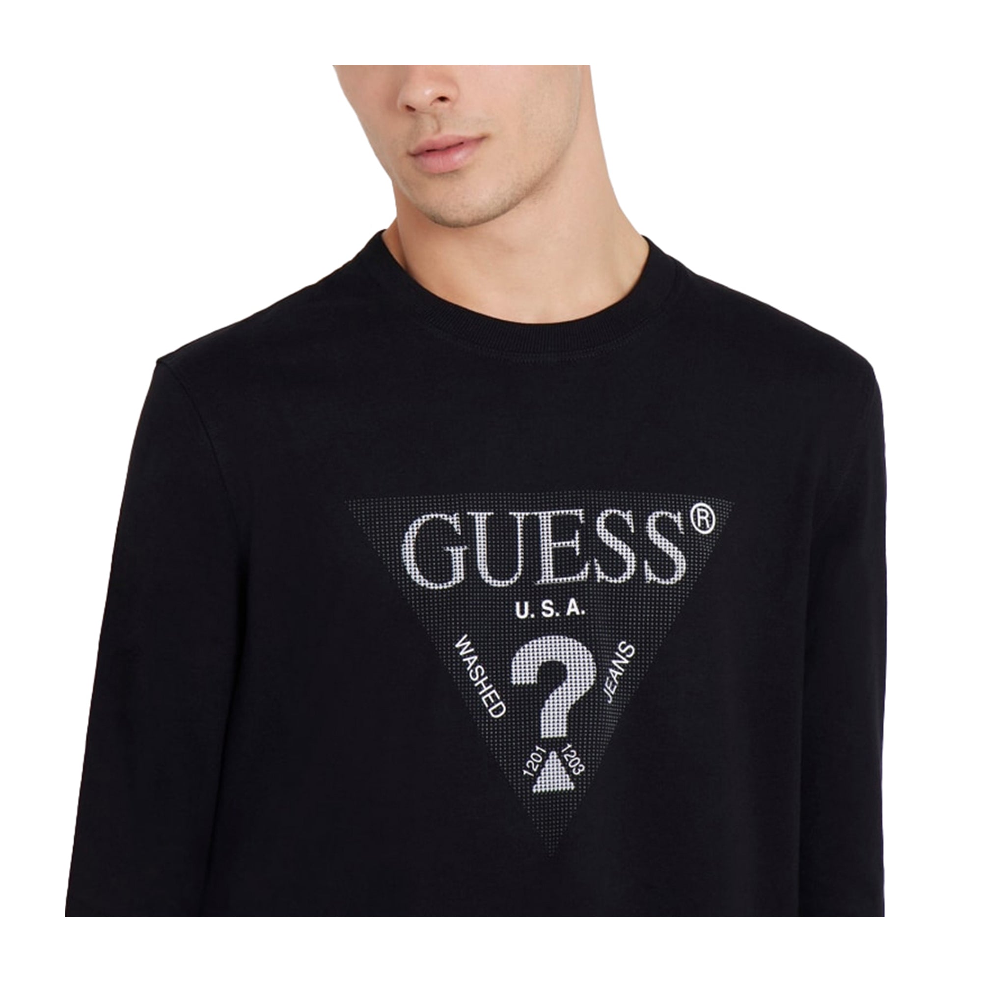 Guess T-shirt Uomo Cotone Nero Manica Lunga