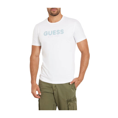 Guess T-shirt Uomo stretch logo frontale Bianco