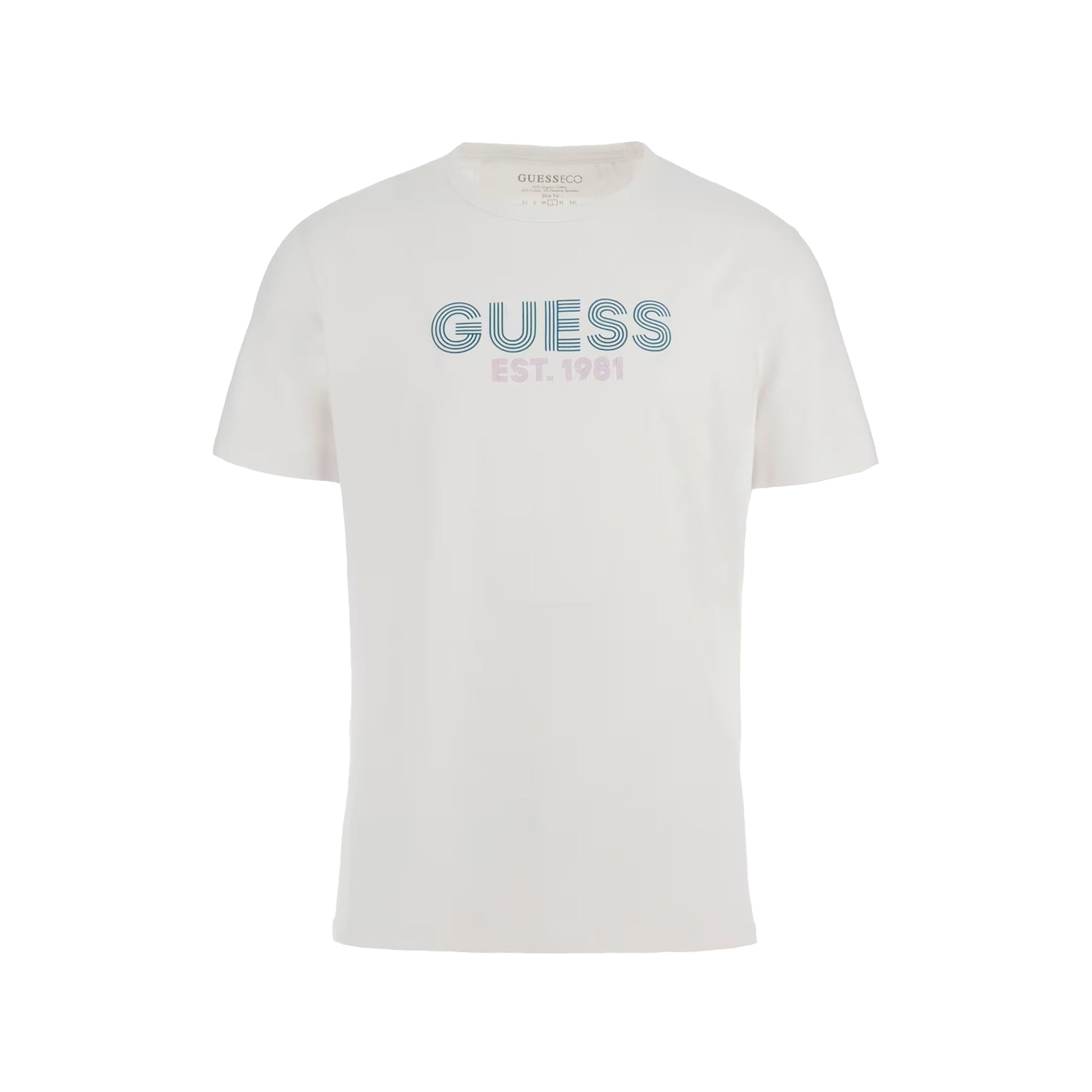 Guess T-shirt Uomo stretch logo frontale Bianco