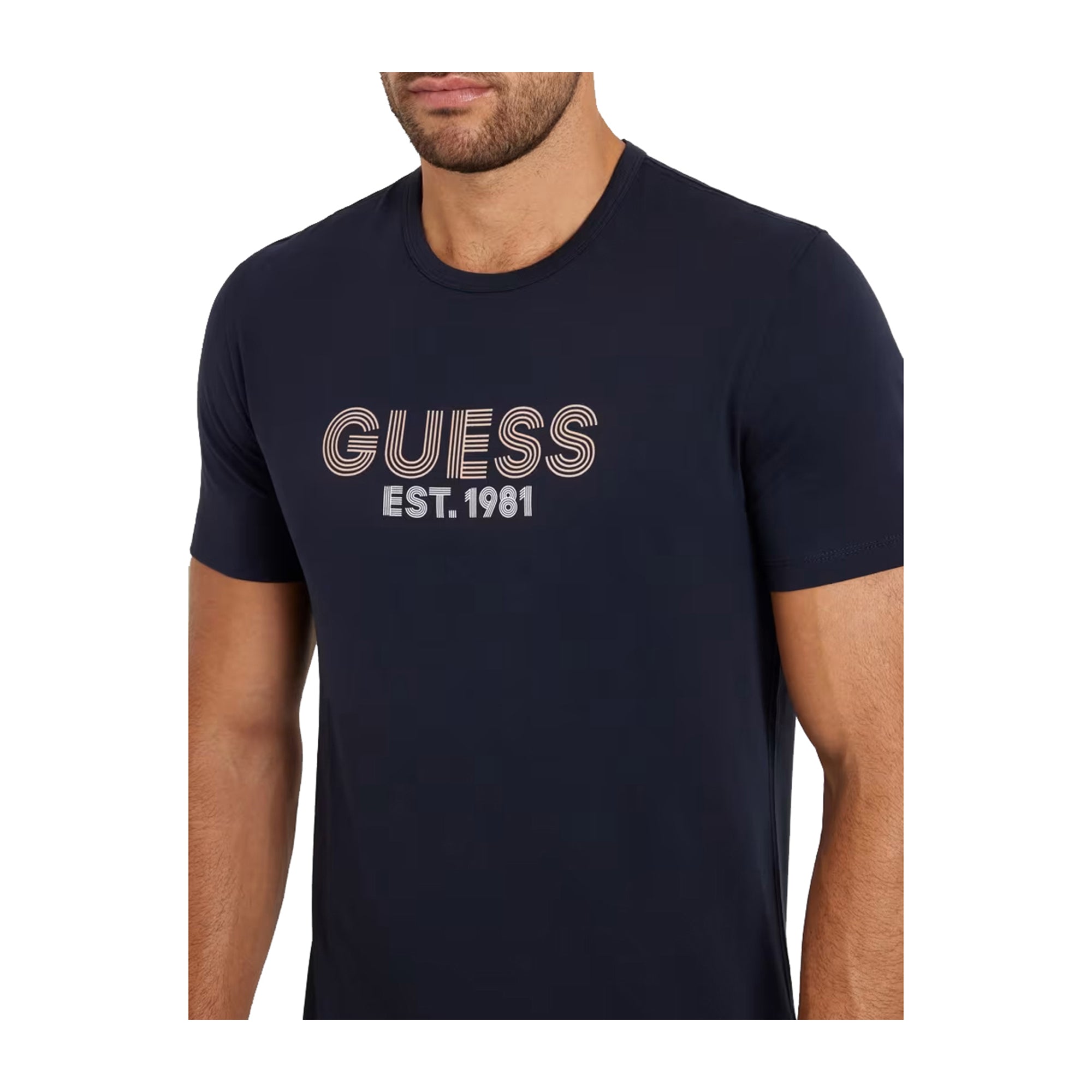 Guess T-shirt Uomo stretch logo frontale Blu