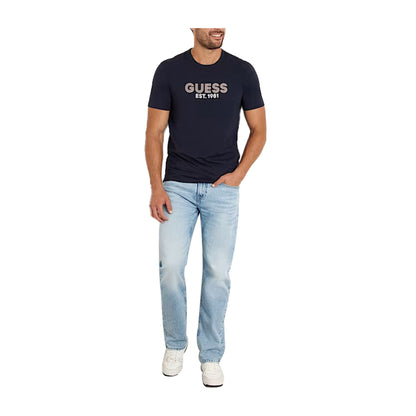 Guess T-shirt Uomo stretch logo frontale Blu