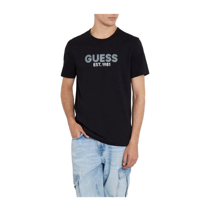 Guess T-shirt Uomo stretch logo frontale Nero