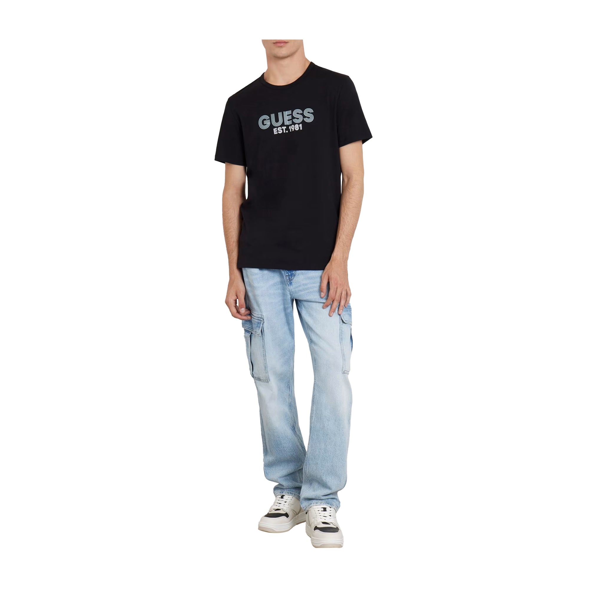 Guess T-shirt Uomo stretch logo frontale Nero