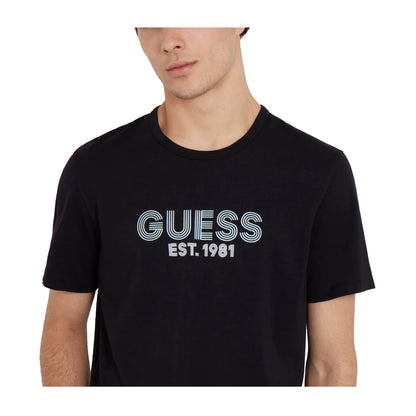 Guess T-shirt Uomo stretch logo frontale Nero