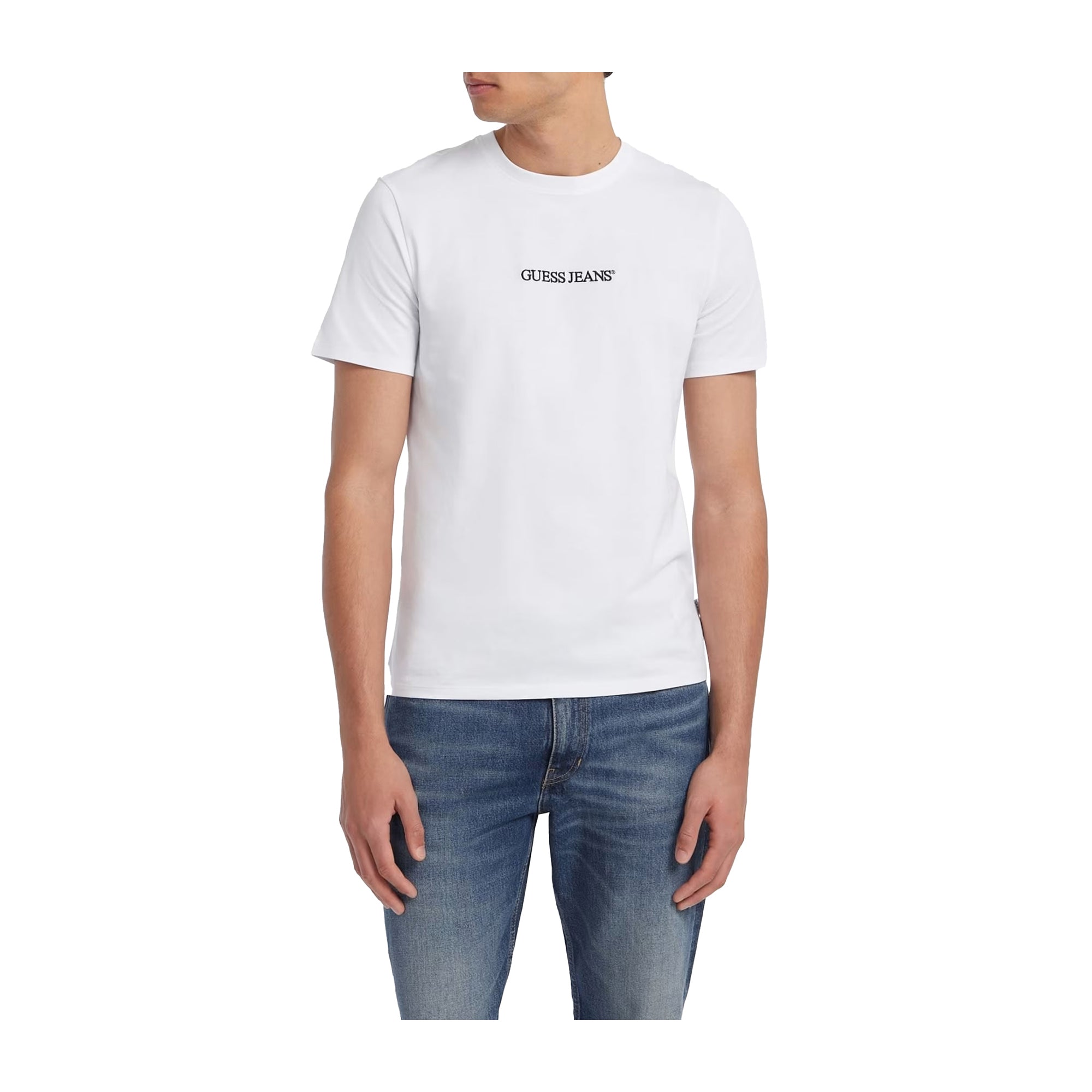 Guess T-shirt Uomo Slim con logo ricamato Bianco