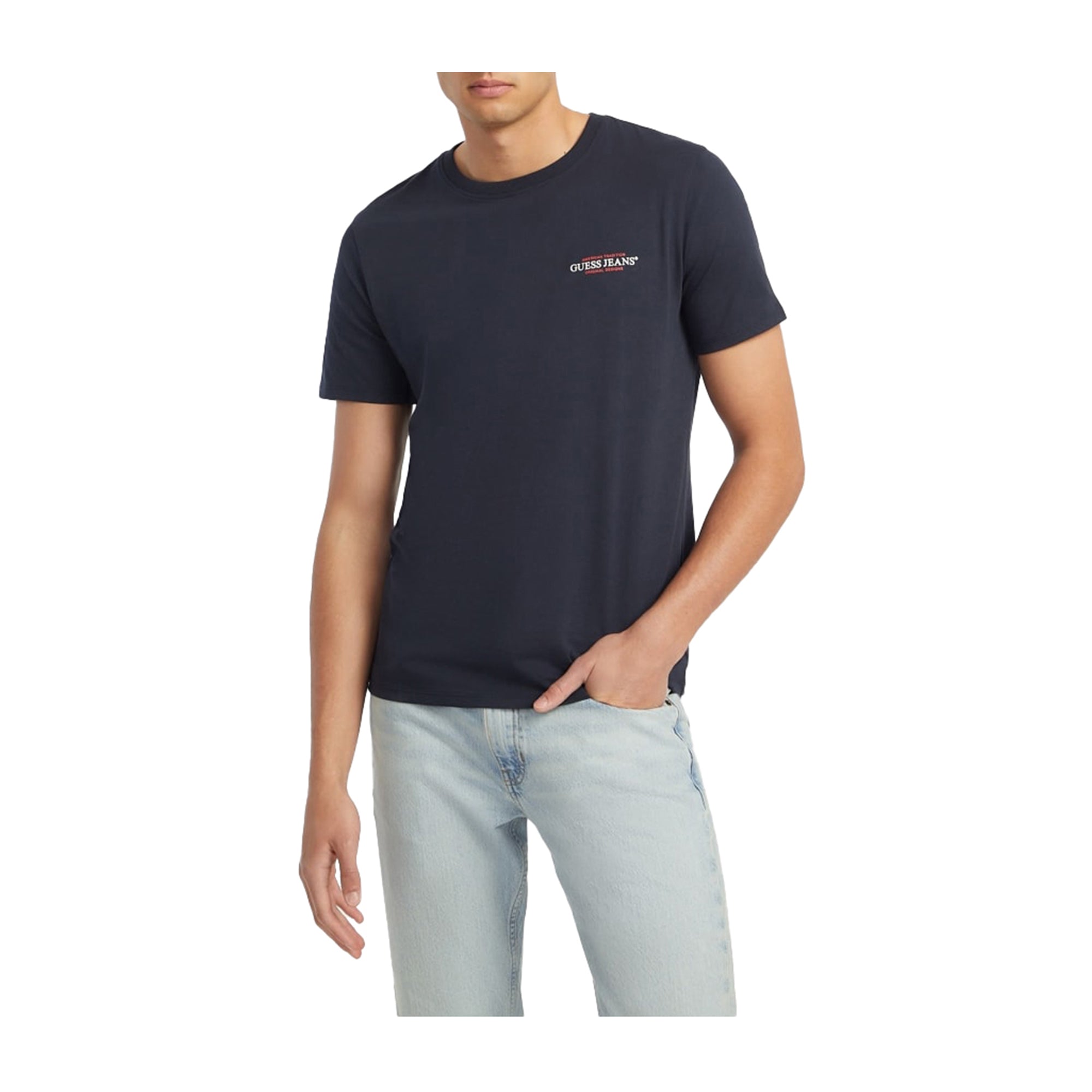 Guess T-shirt Uomo Slim American Tradition Blu scuro modello frontale