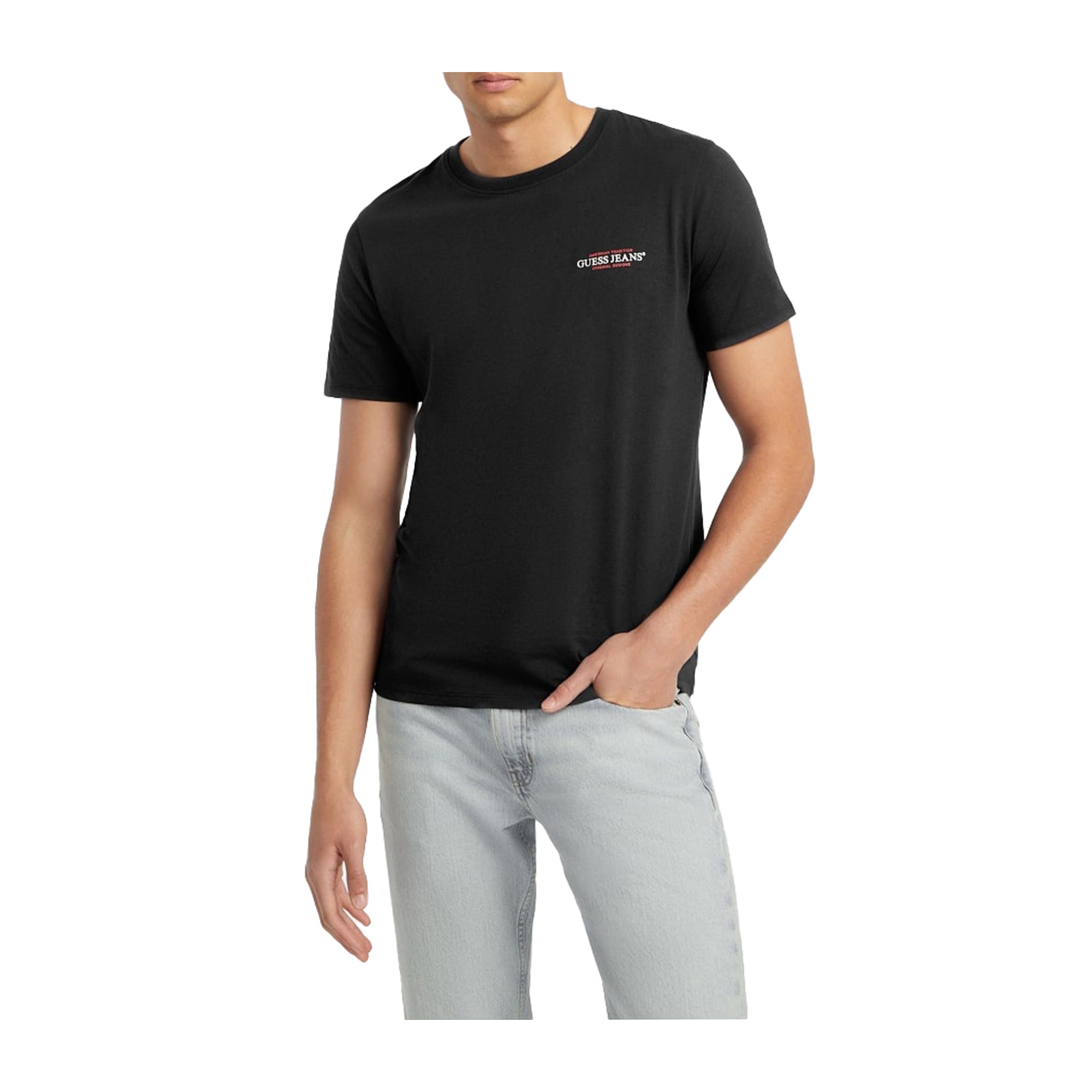 Guess T-shirt Uomo Slim American Tradition Nero modello frontale