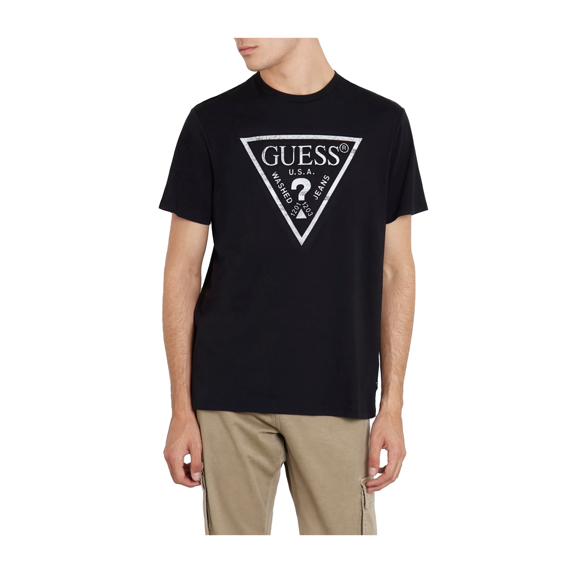 Guess T-shirt Uomo con maxi logo triangolo Nero