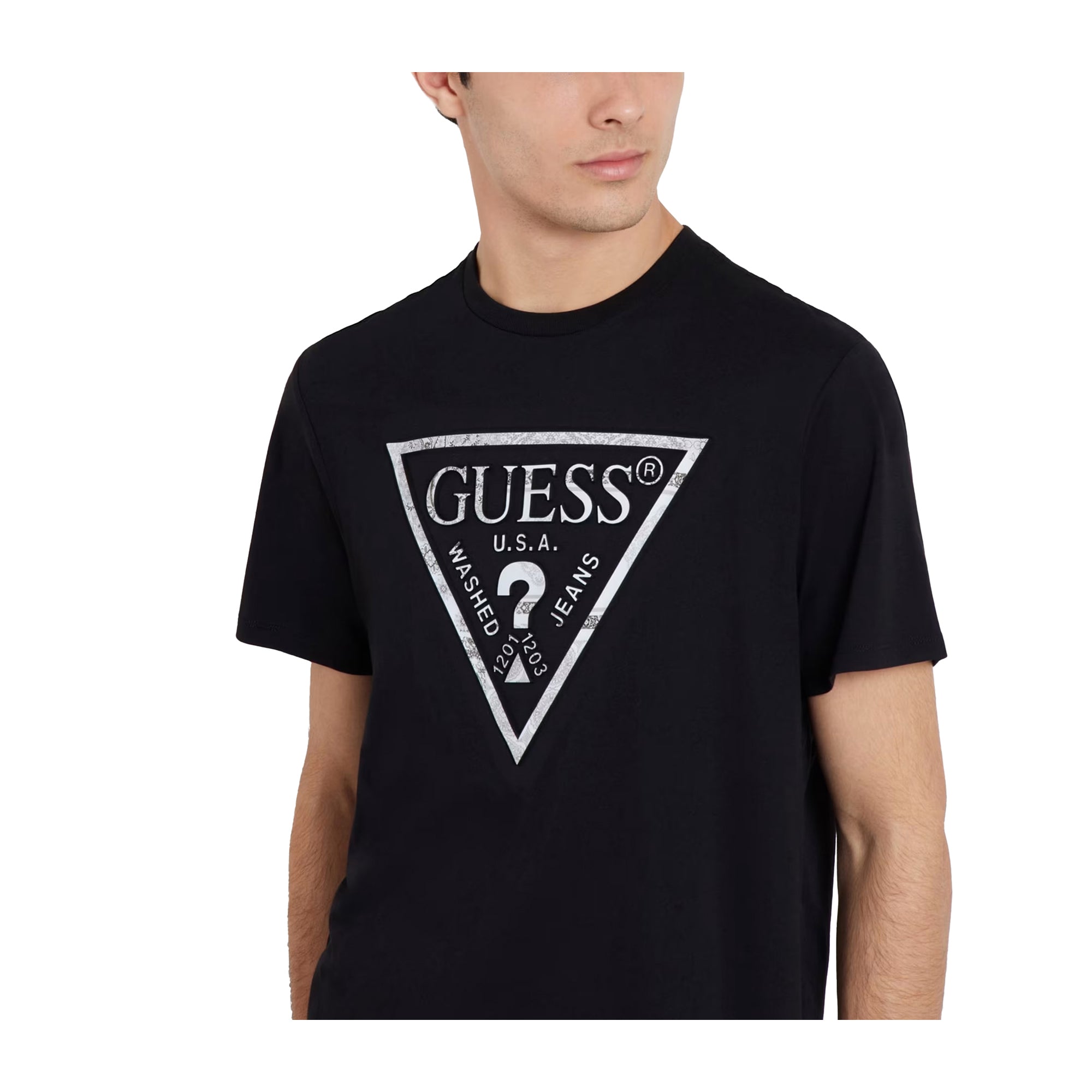 Guess T-shirt Uomo con maxi logo triangolo Nero