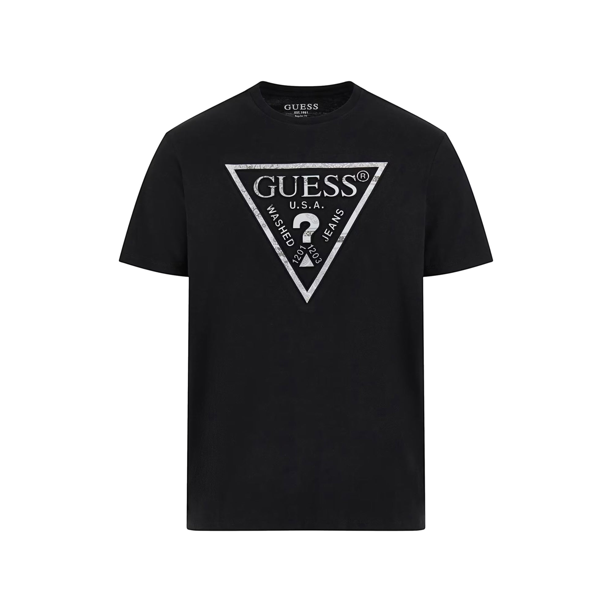 Guess T-shirt Uomo con maxi logo triangolo Nero