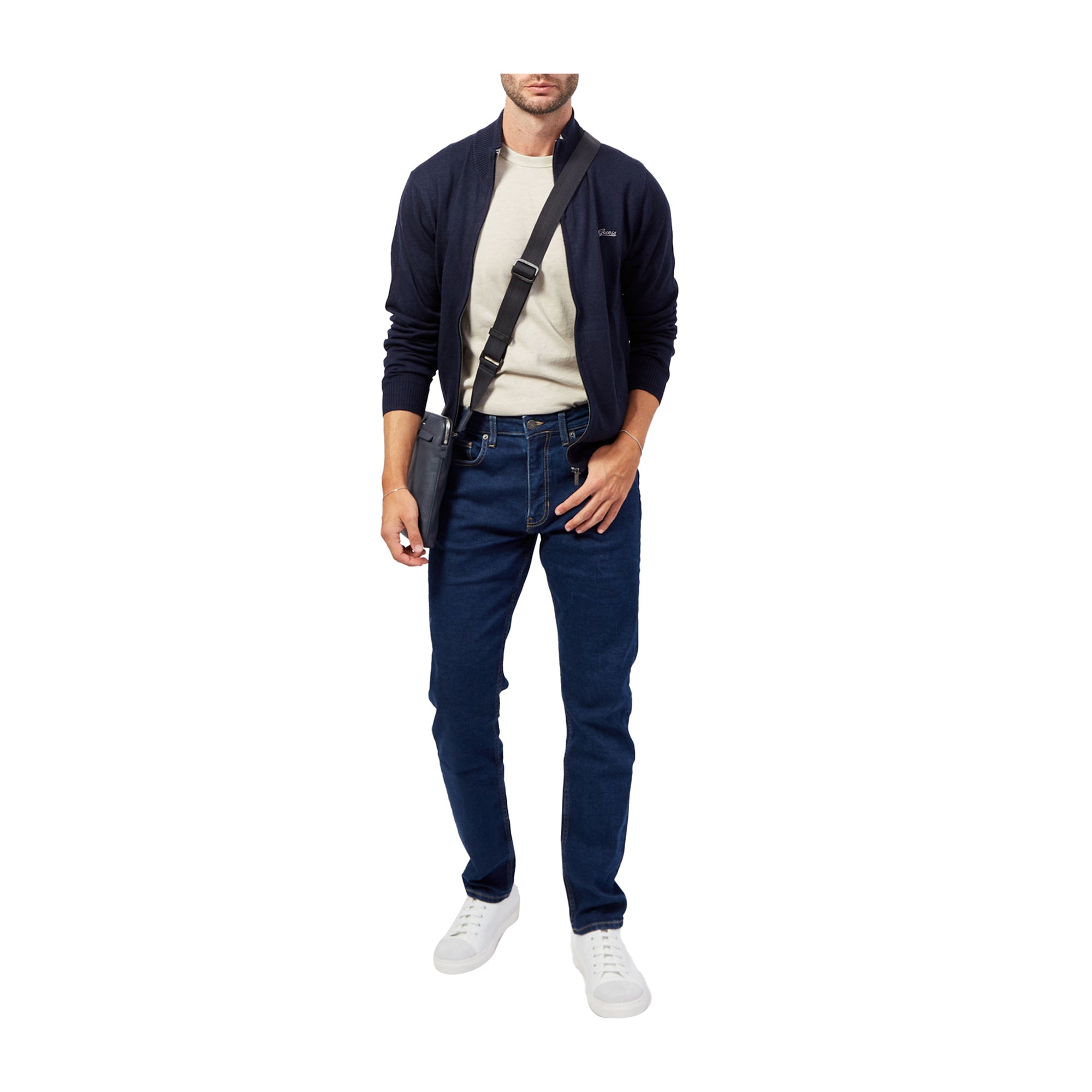 Guess Cardigan Uomo con zip frontale Blu