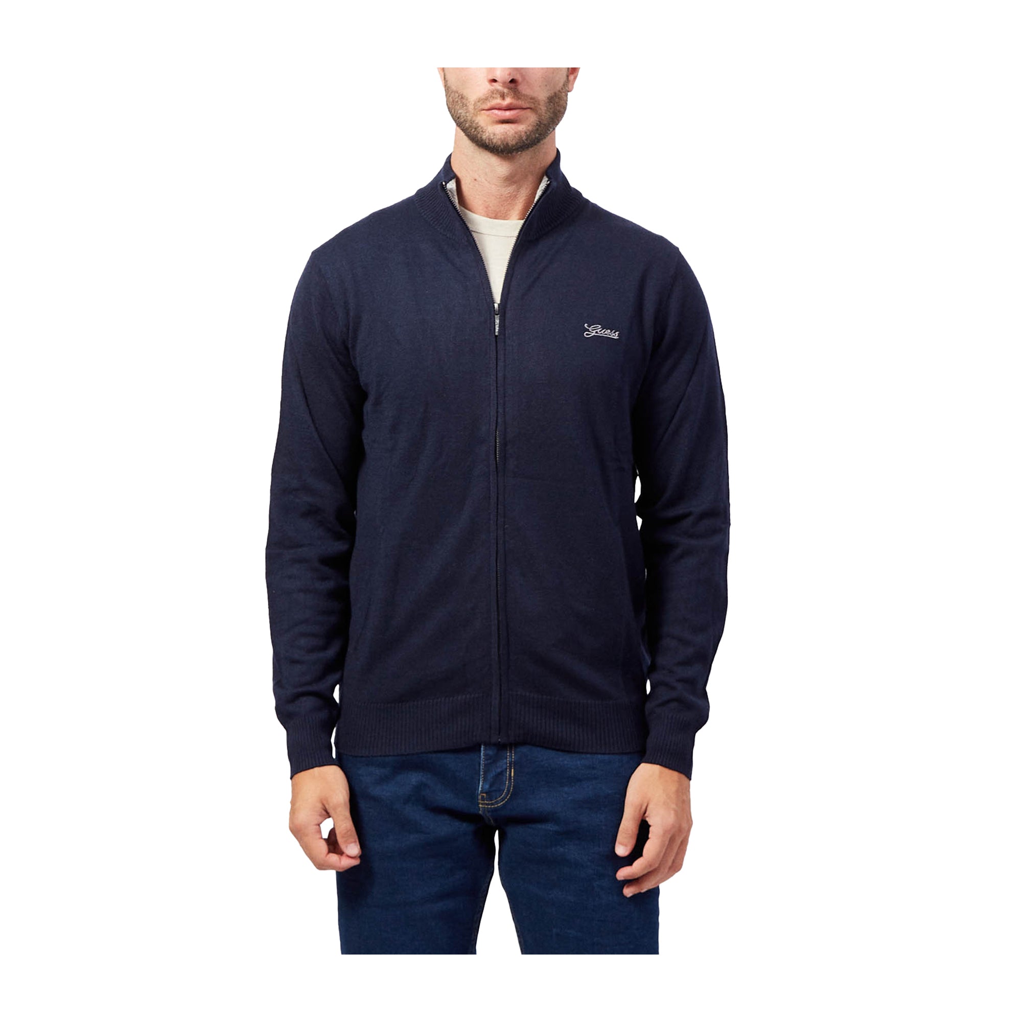 Guess Cardigan Uomo con zip frontale Blu