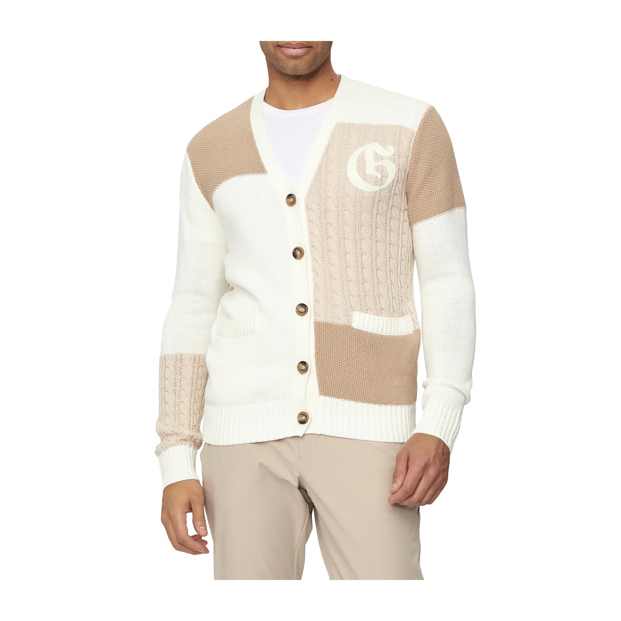 Cardigan Uomo Guess Beige Inserti Intrecciati