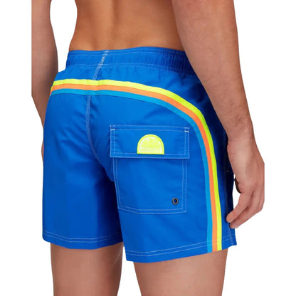 Costume Uomo a pantaloncino Azzurro, con dettaglio multicolore e tasca con patta