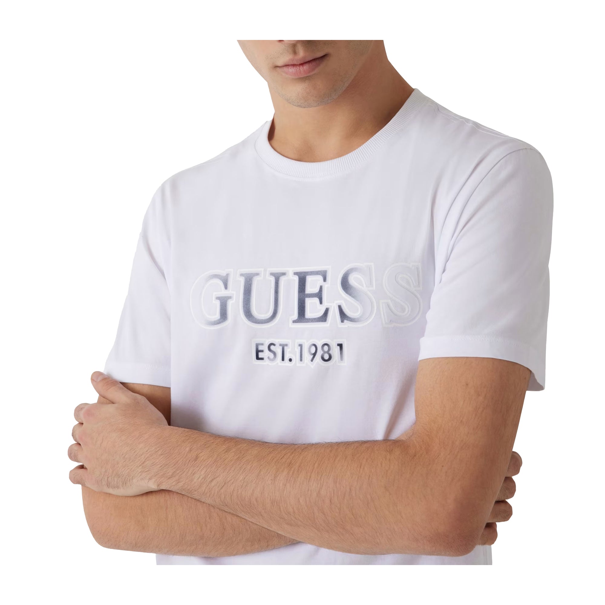 Guess T-shirt Uomo con log floccato Bianco