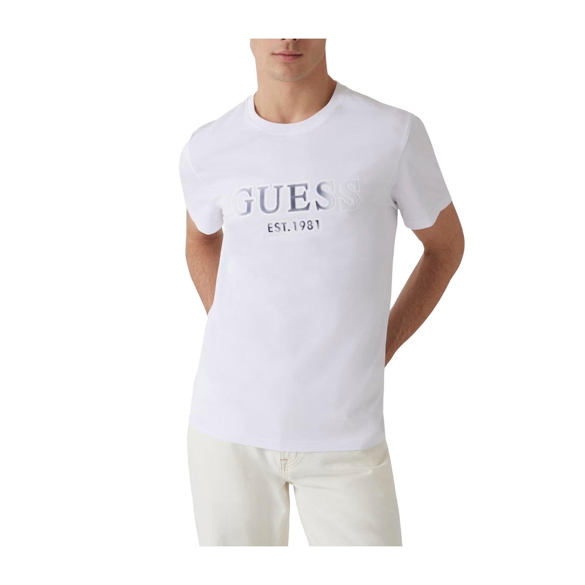 Guess T-shirt Uomo con log floccato Bianco