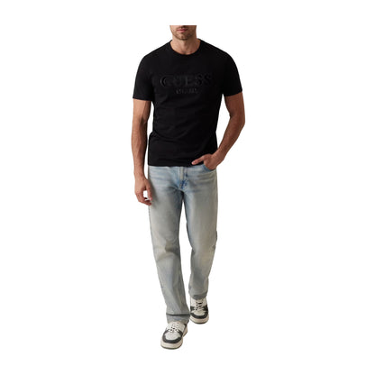 Guess T-shirt Uomo con log floccato Nero