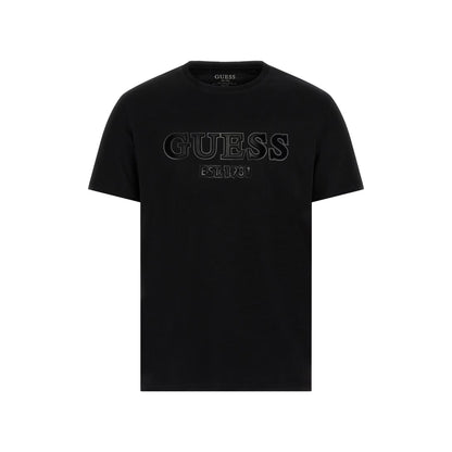 Guess T-shirt Uomo con log floccato Nero