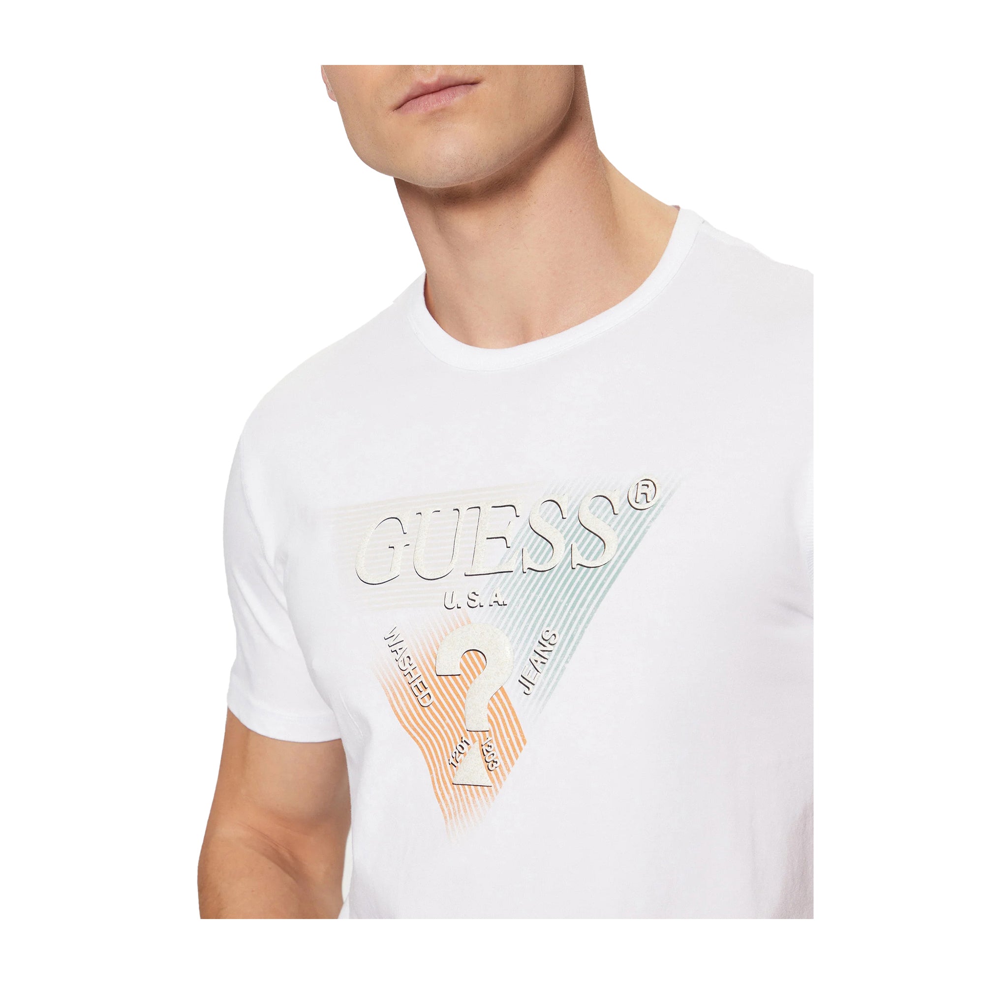 Guess T-shirt Uomo Bianca con maxi logo triangolo frontale