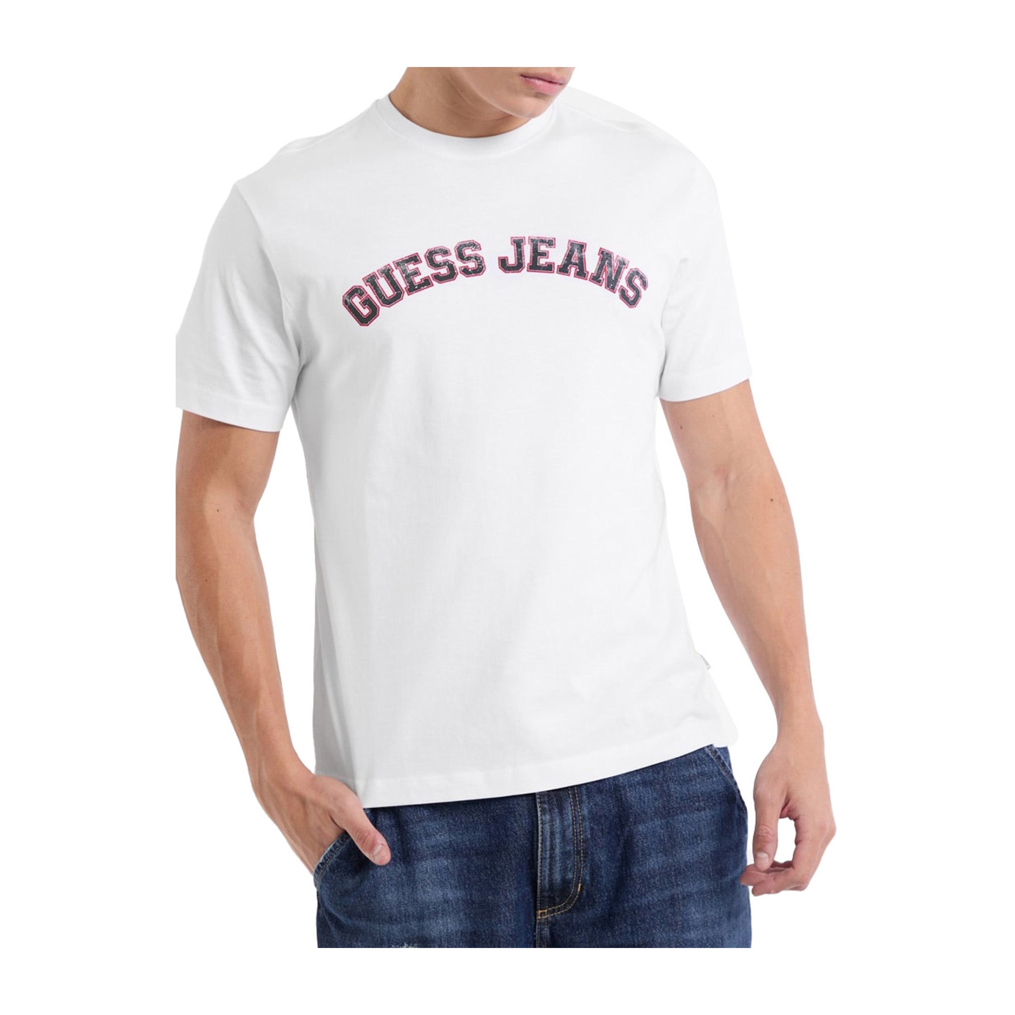 Guess T-shirt Uomo girocollo College Bianco