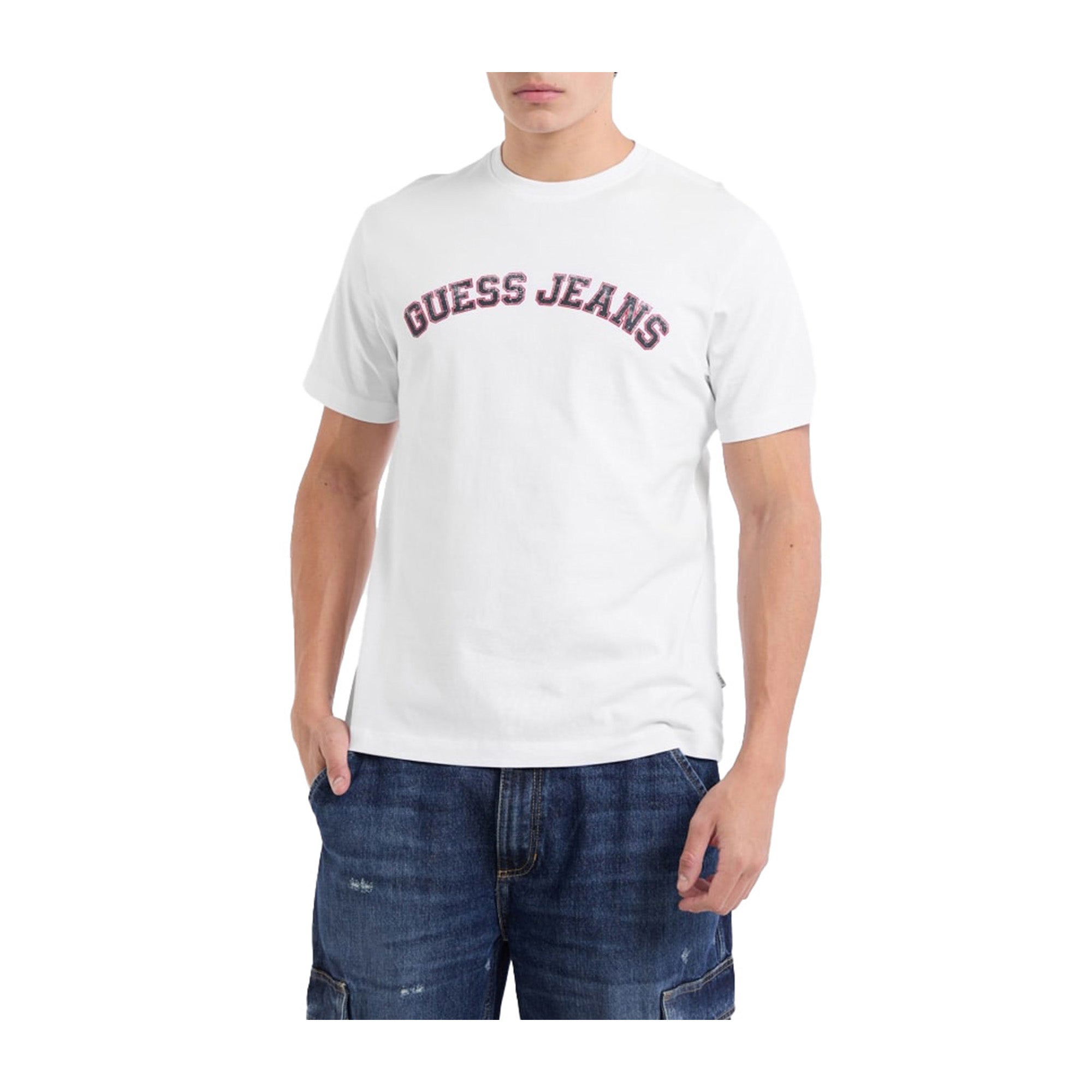 Guess T-shirt Uomo girocollo College Bianco