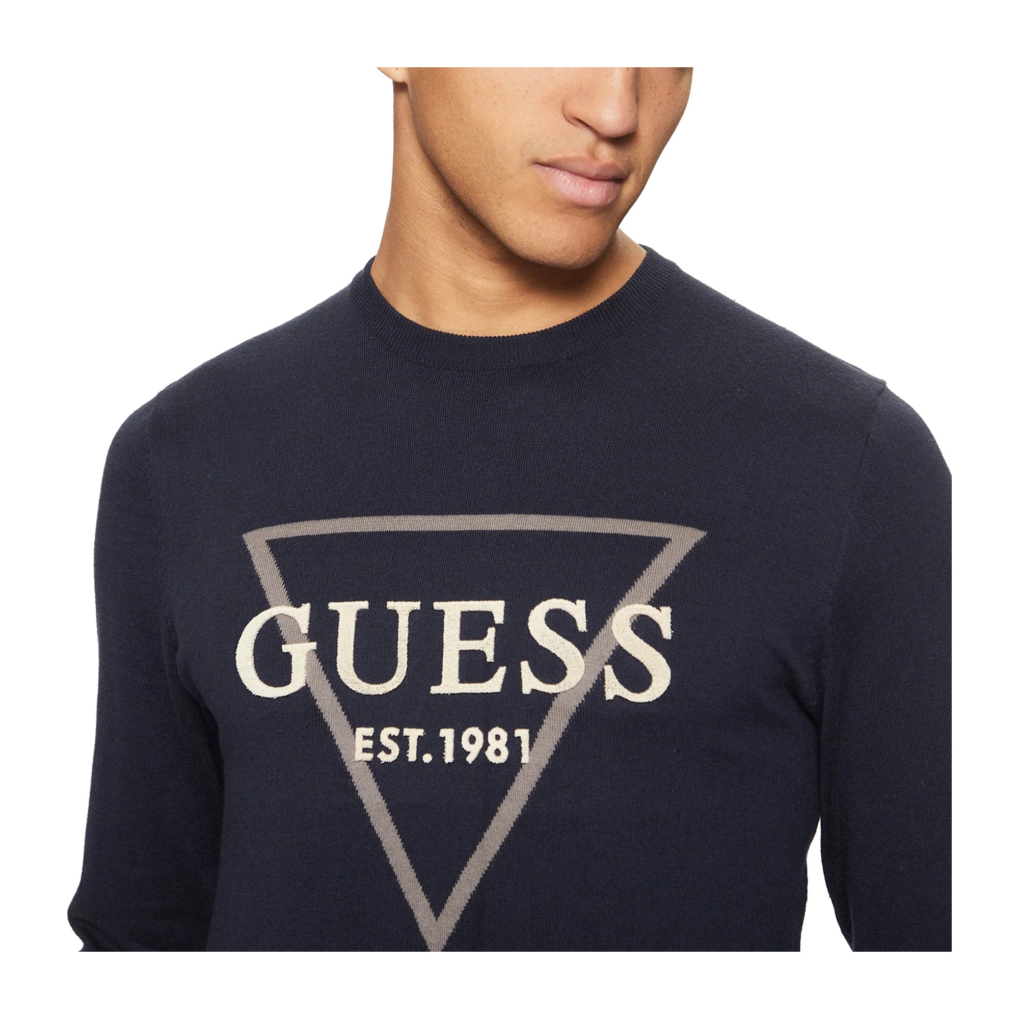 Guess Maglione Uomo Fabian Blu scuro con logo